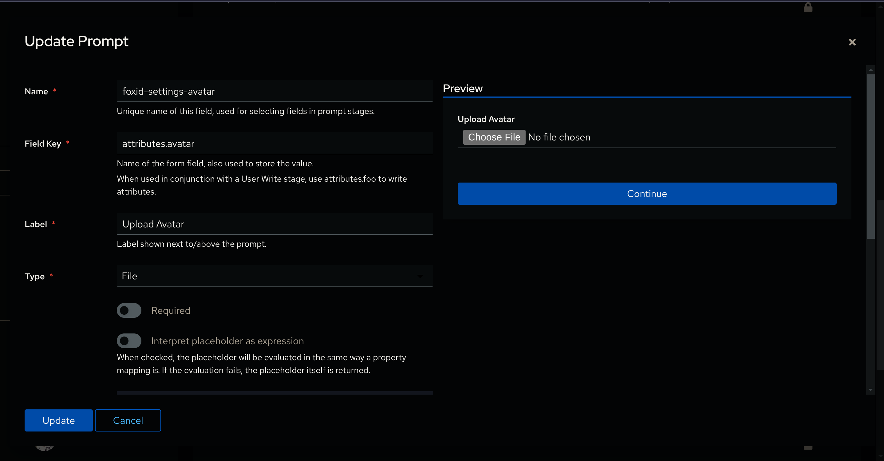 File prompt Setup